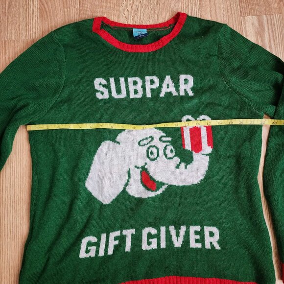 Subpar Gift Giver Knitted Elephant Ugly Christmas Sweater Norther Pole - Picture 5 of 8